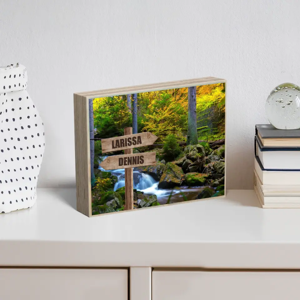 Personalisiertes Holzbild "Wegweiser" Links